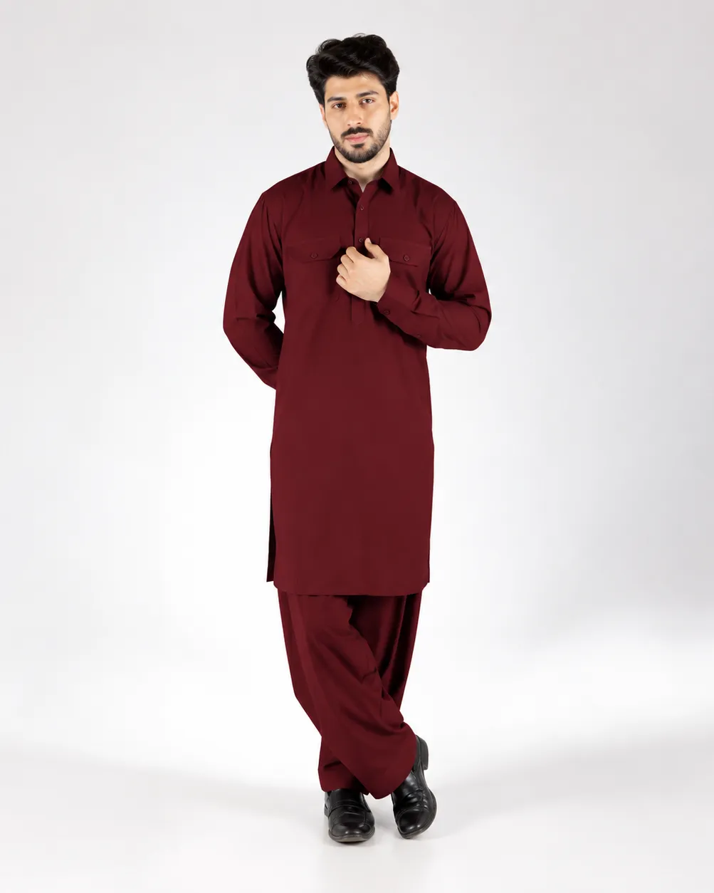 Royale Kurta Set - Top and Bottom - Mahroon