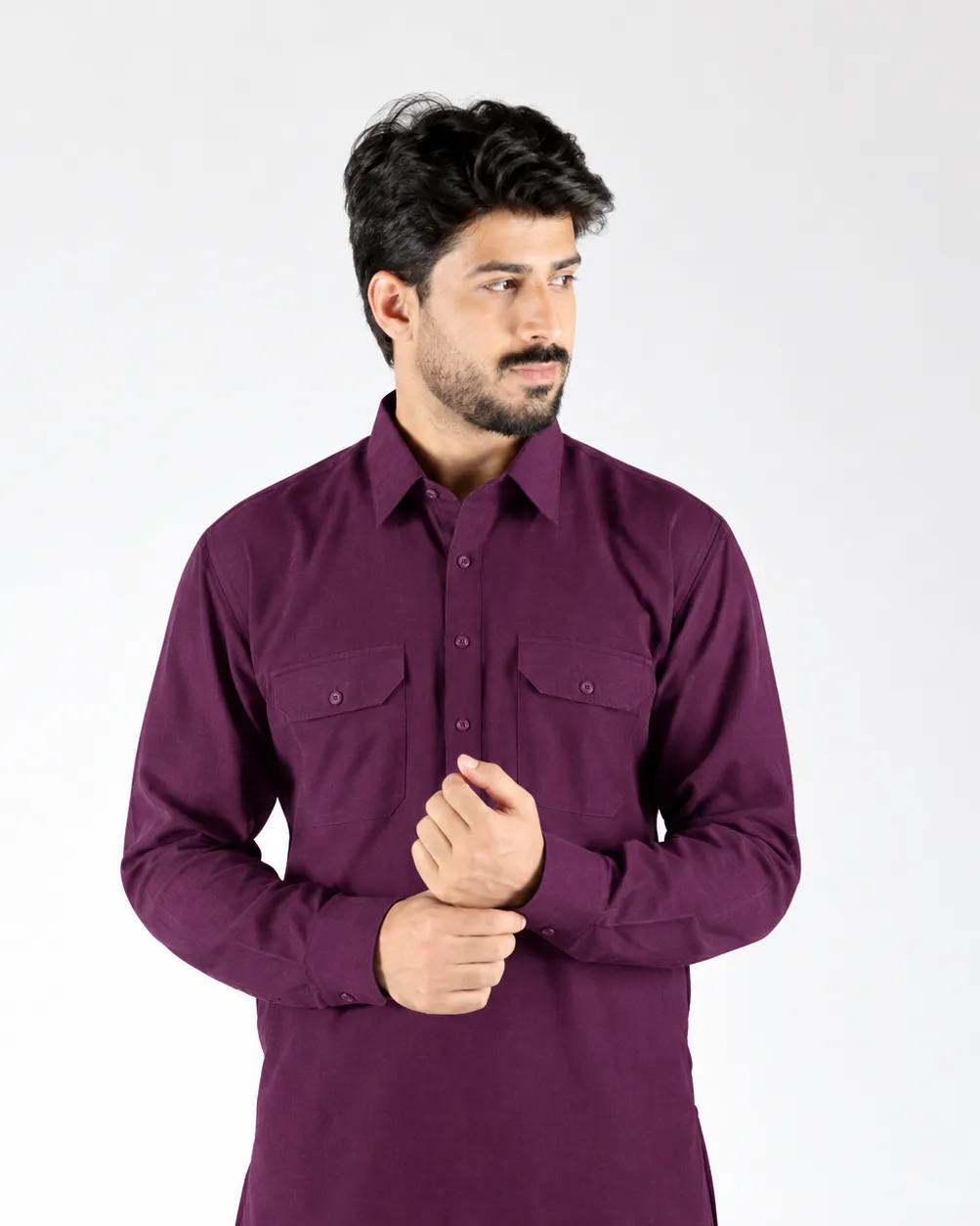 Royale Kurta Set - Top and Bottom - Wine - Image 3