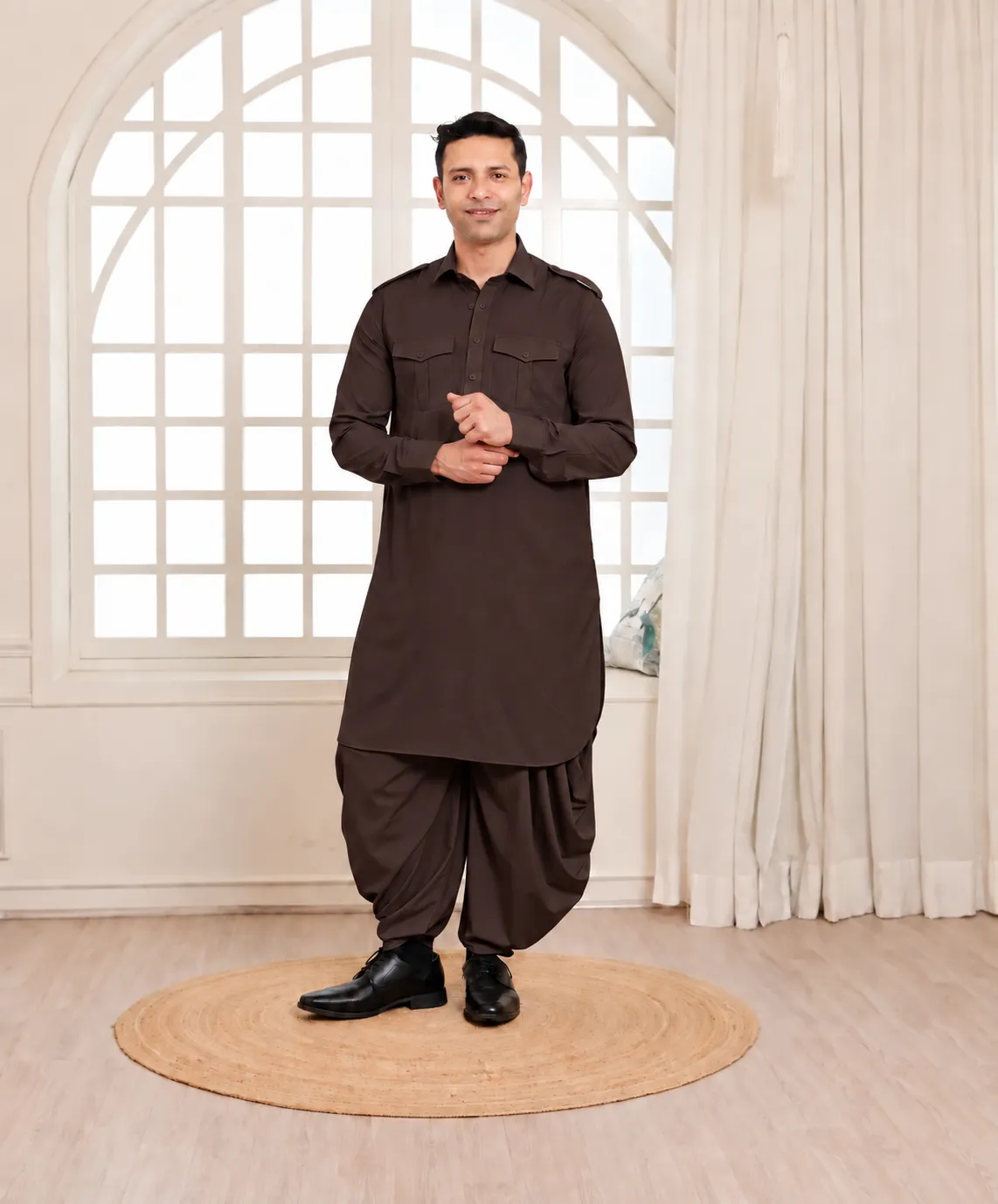 Rajwada Salwar Kurta - Top and Bottom - Chocolate - Image 2