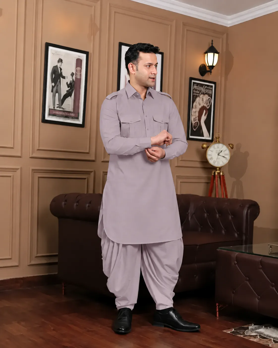 Royal Dhoti Salwar Kurta - Top and Bottom - Lilac - Image 2