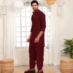 Peshawari with Pleated Salwar - Top and Bottom - Mahroon
