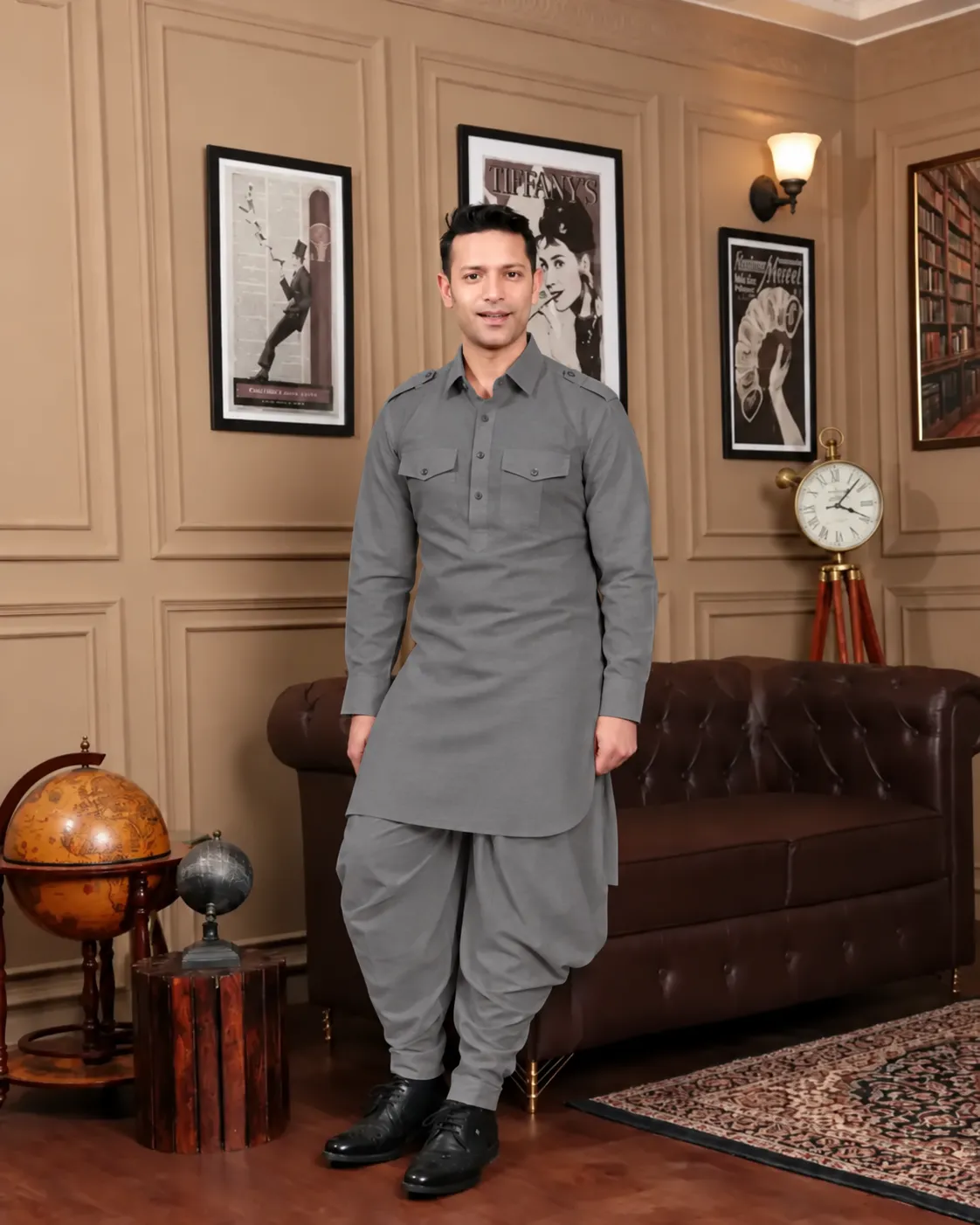 Royal Dhoti Salwar Kurta - Top and Bottom - Grey