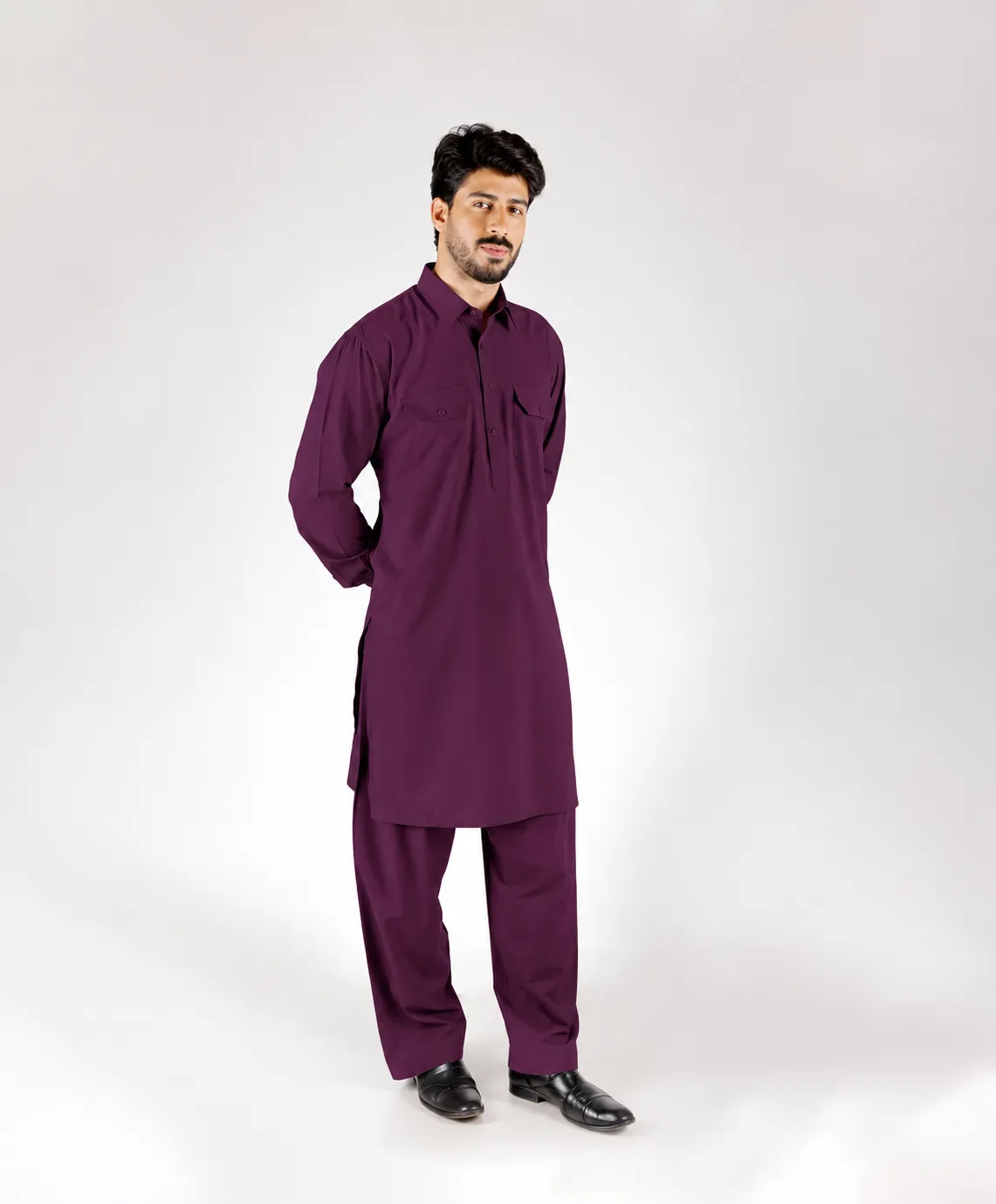 Royale Kurta Set - Top and Bottom - Wine - Image 2
