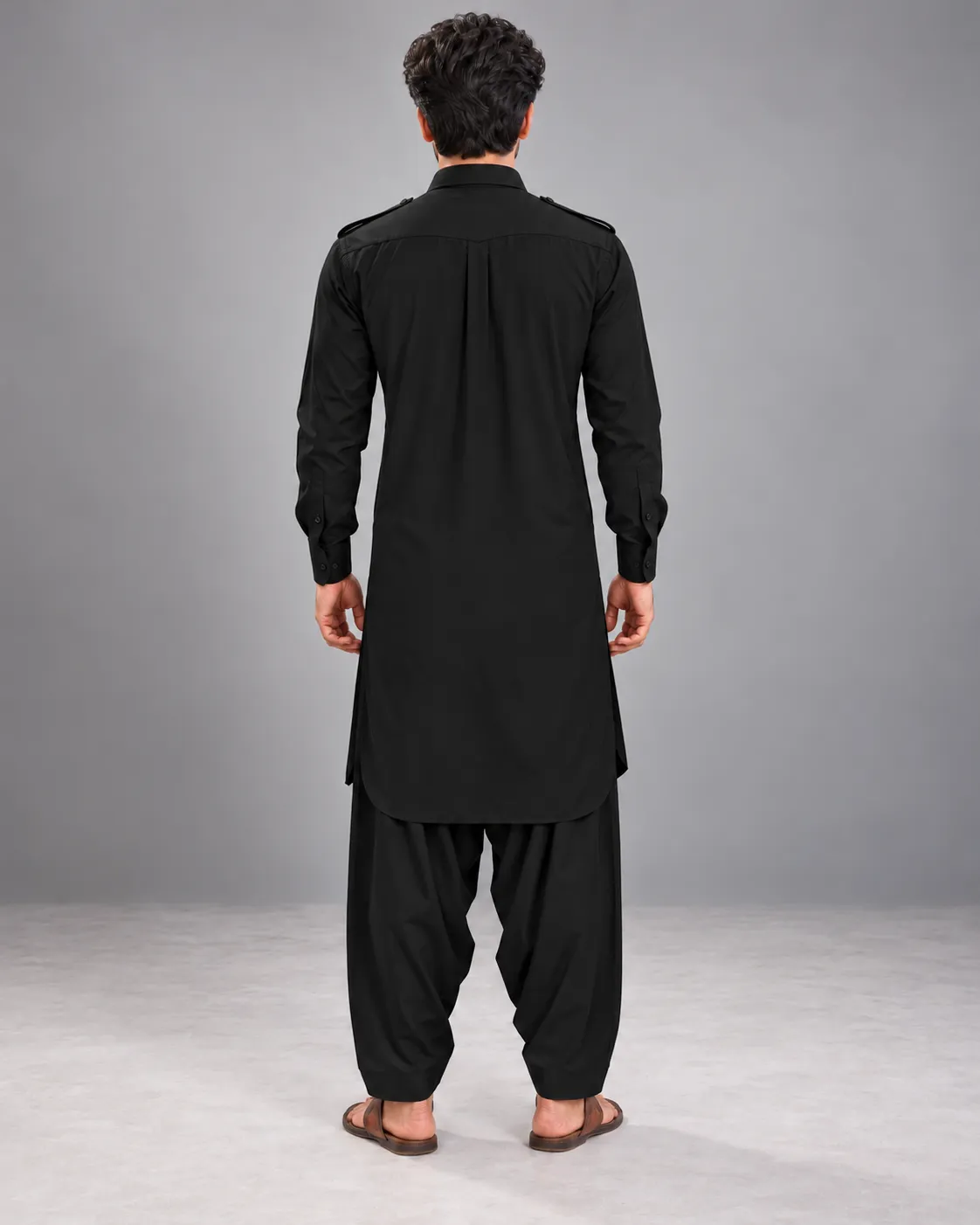 Pathani Kurta Salwar Set - Black - Image 3
