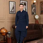 Royal Dhoti Salwar Kurta - Top and Bottom - Navy Blue