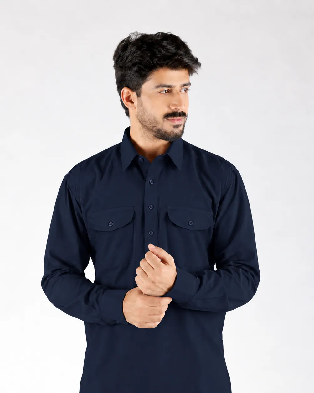 Royale Kurta Set - Top and Bottom - Navy Blue - Image 2