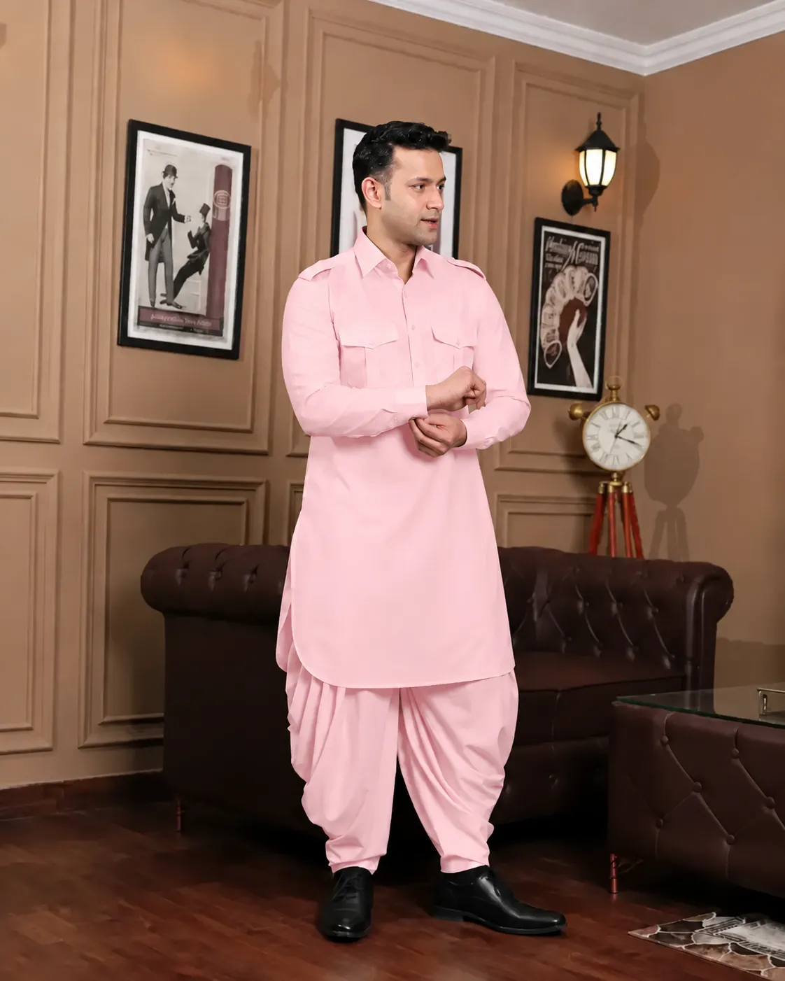 Royal Dhoti Salwar Kurta - Top and Bottom - Pink - Image 2