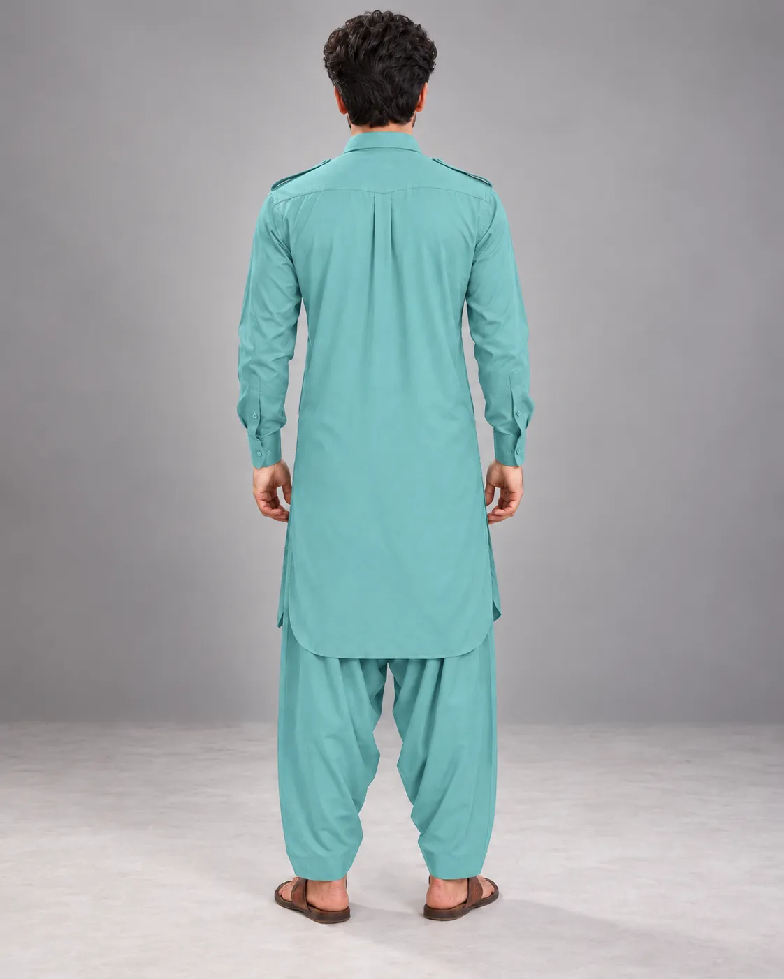 Pathani Kurta Salwar Set - Aqua - Image 3