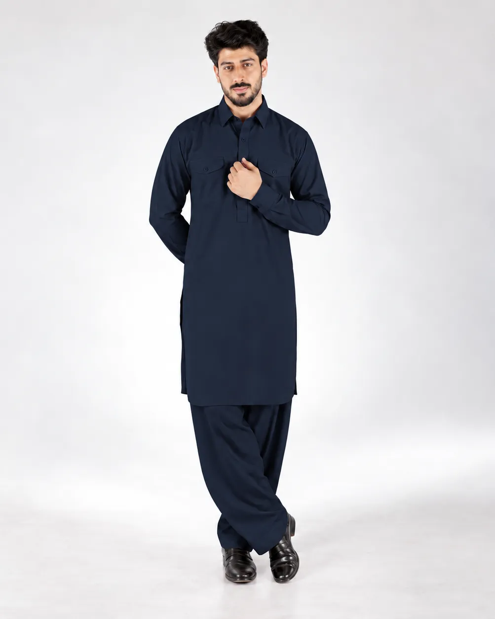 Royale Kurta Set - Top and Bottom - Navy Blue