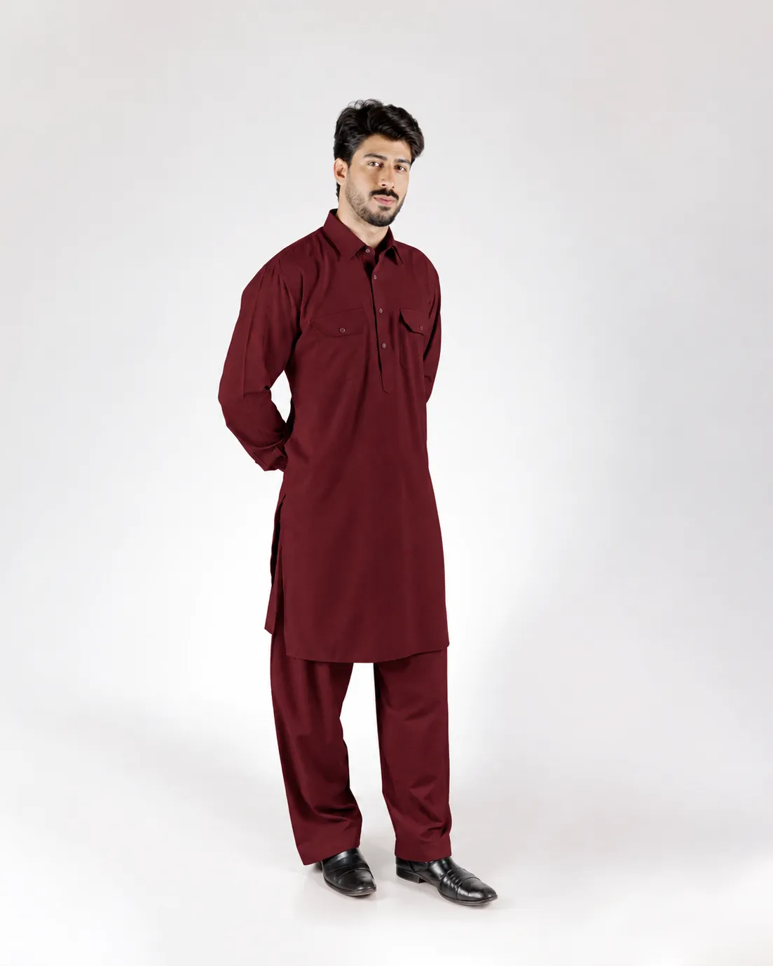 Royale Kurta Set - Top and Bottom - Mahroon - Image 2
