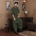 Farshi Salwar Kurta - Top and Bottom - Olive Green