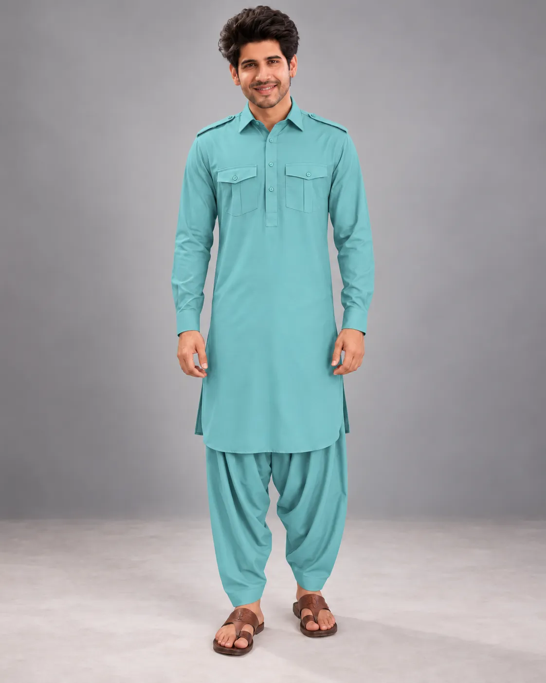 Pathani Kurta Salwar Set - Aqua