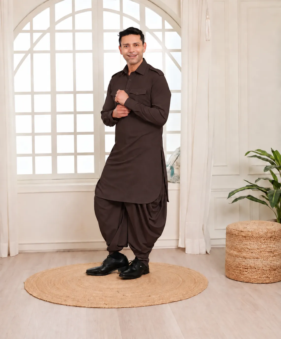 Rajwada Salwar Kurta - Top and Bottom - Chocolate