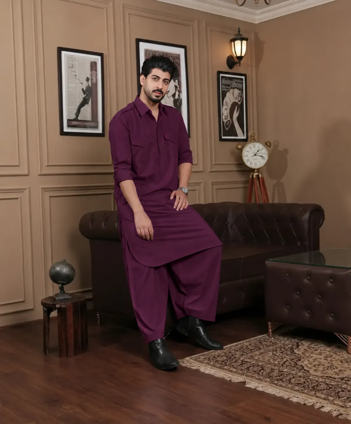 Farshi Salwar Kurta - Top and Bottom - Wine
