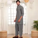 Peshawari with Pleated Salwar - Top and Bottom - Grey