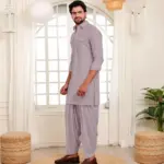 Peshawari with Pleated Salwar - Top and Bottom - Lilac