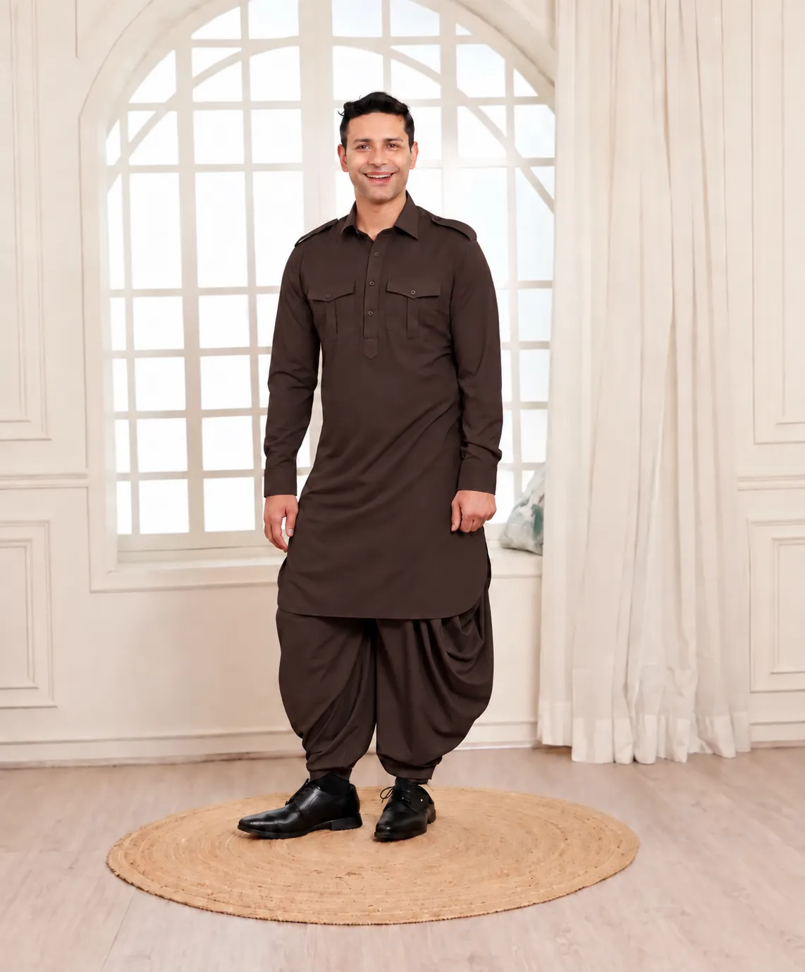 Rajwada Salwar Kurta - Top and Bottom - Chocolate - Image 3