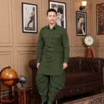 Royal Dhoti Salwar Kurta - Top and Bottom - Olive Green