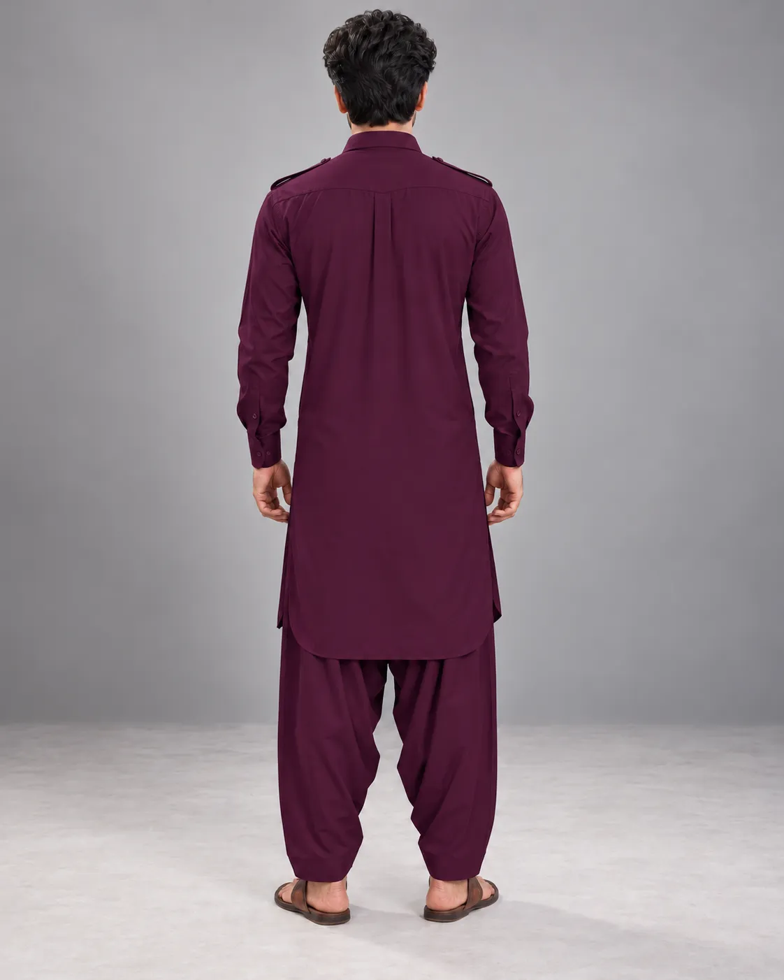 Pathani Kurta Salwar Set - Wine - Image 3