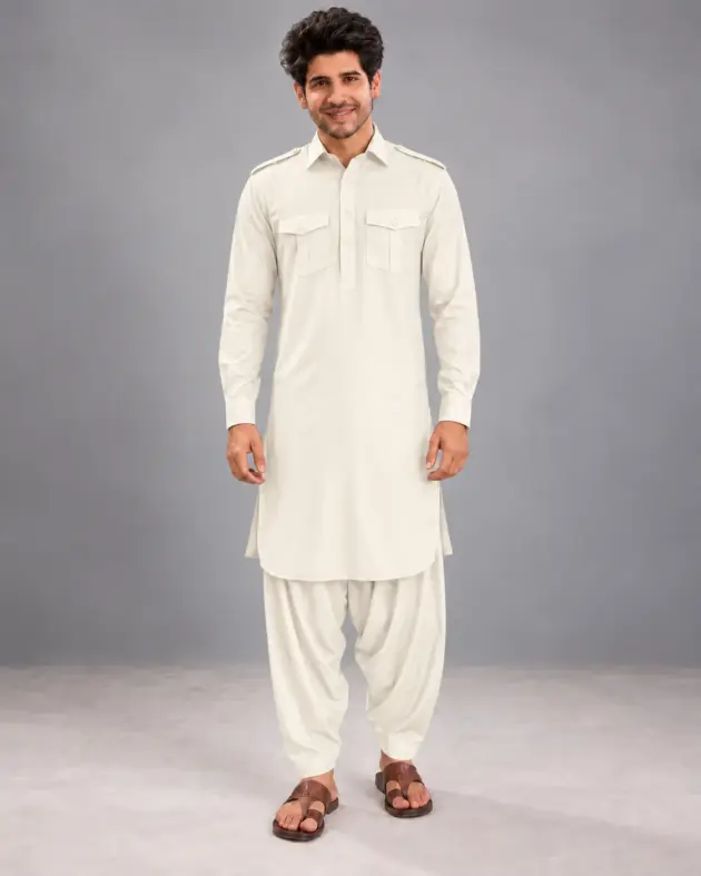 Pathani Kurta Salwar Set - off-white