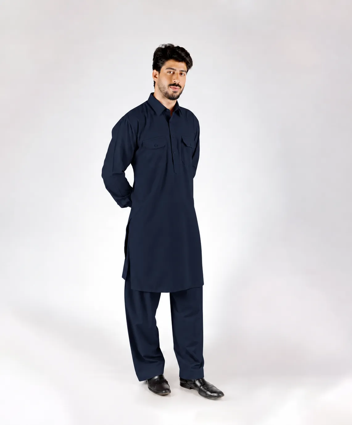 Royale Kurta Set - Top and Bottom - Navy Blue - Image 3