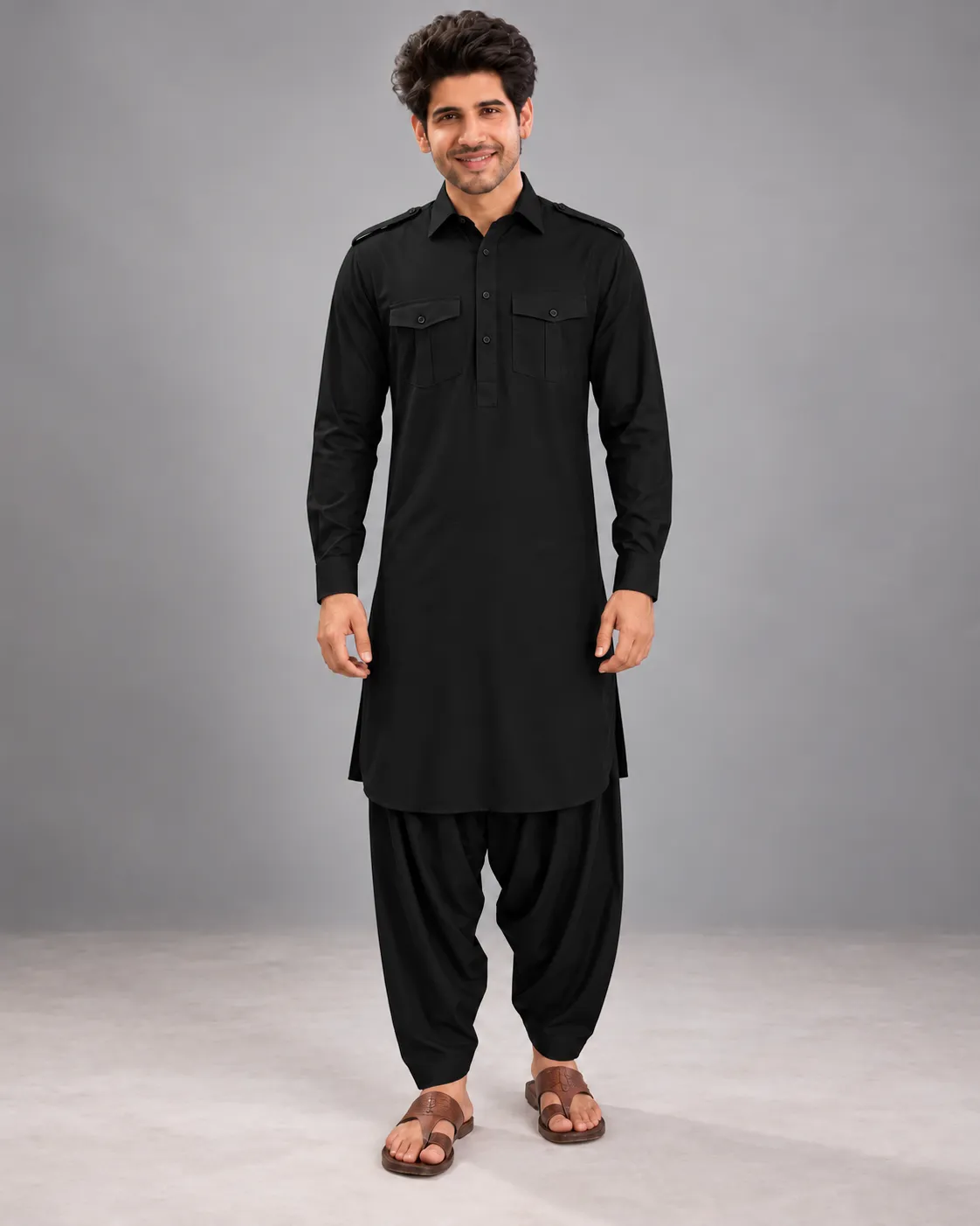 Pathani Kurta Salwar Set - Black
