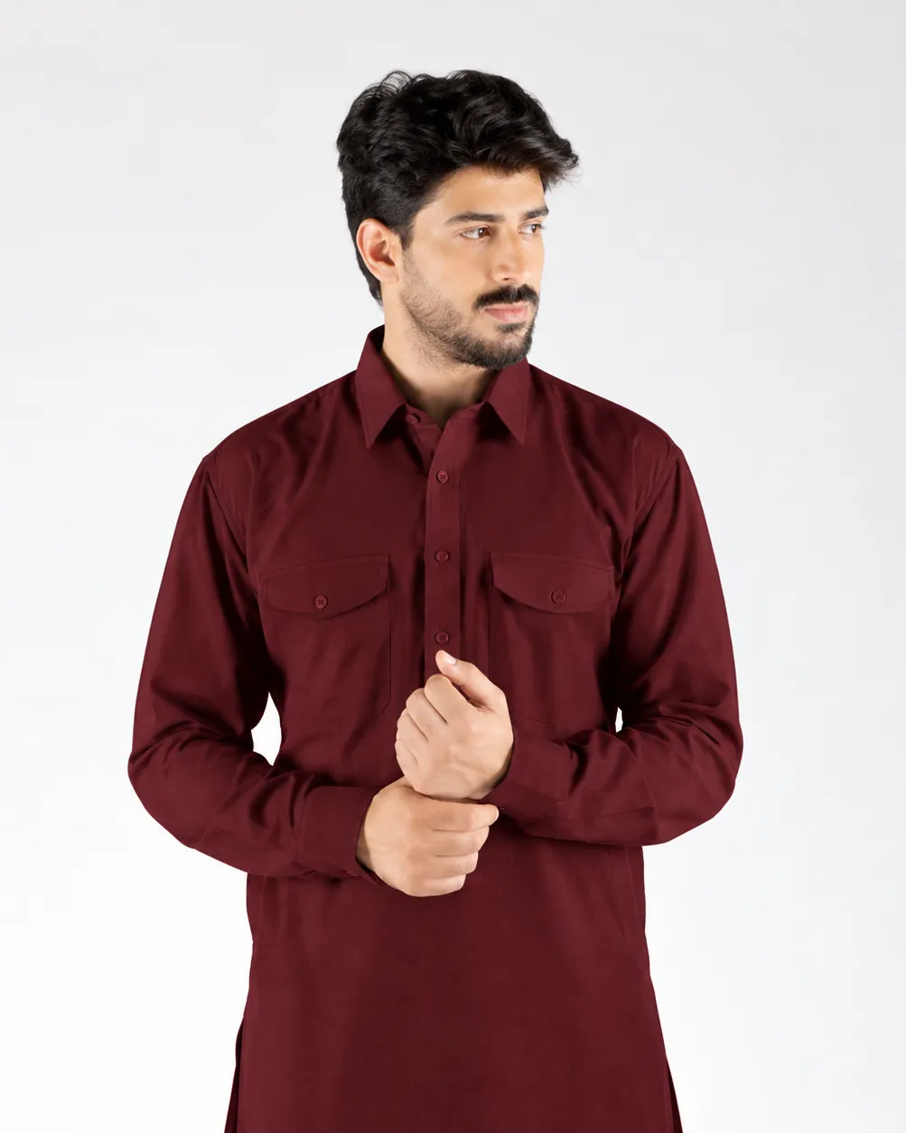 Royale Kurta Set - Top and Bottom - Mahroon - Image 3