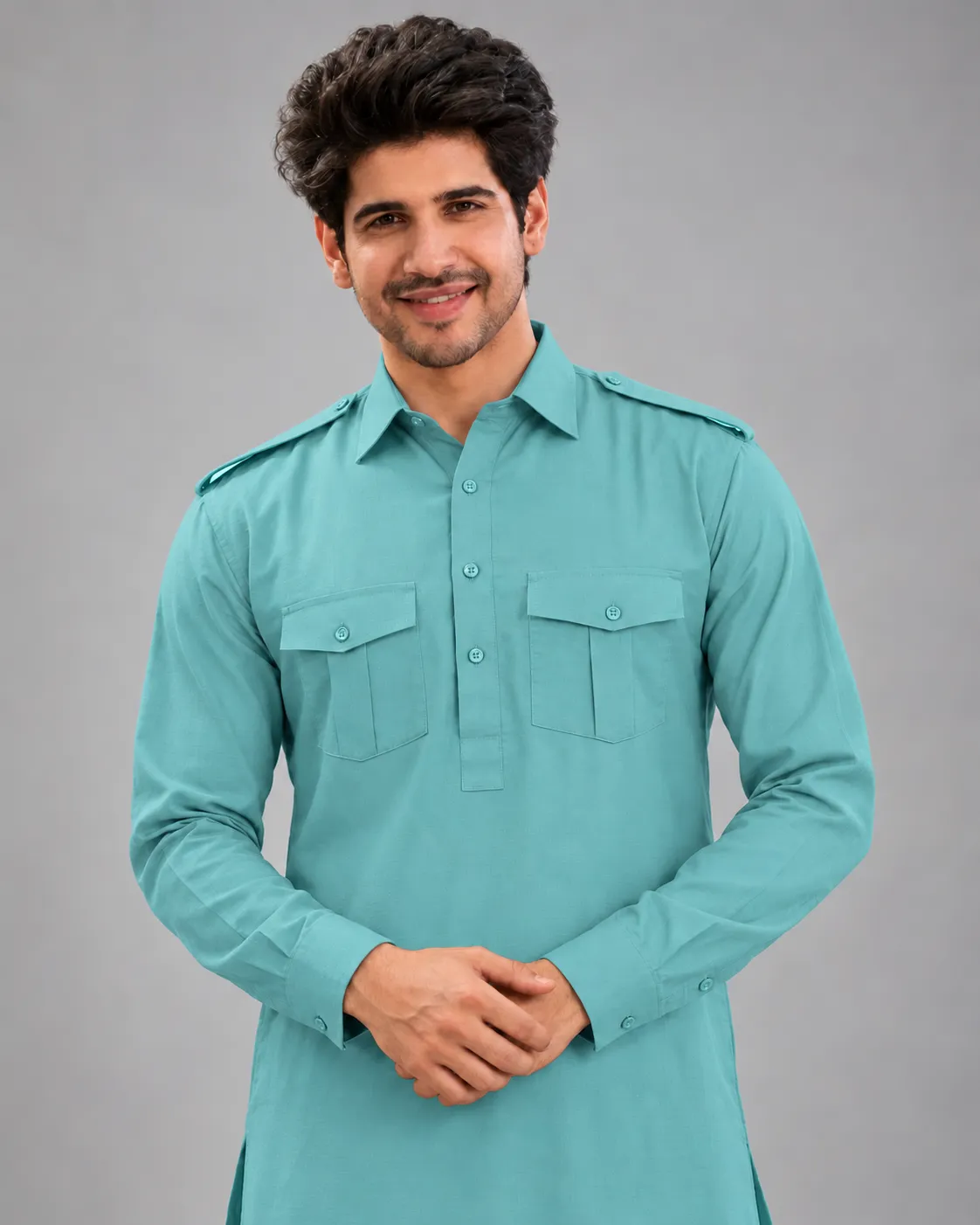 Pathani Kurta Salwar Set - Aqua - Image 2
