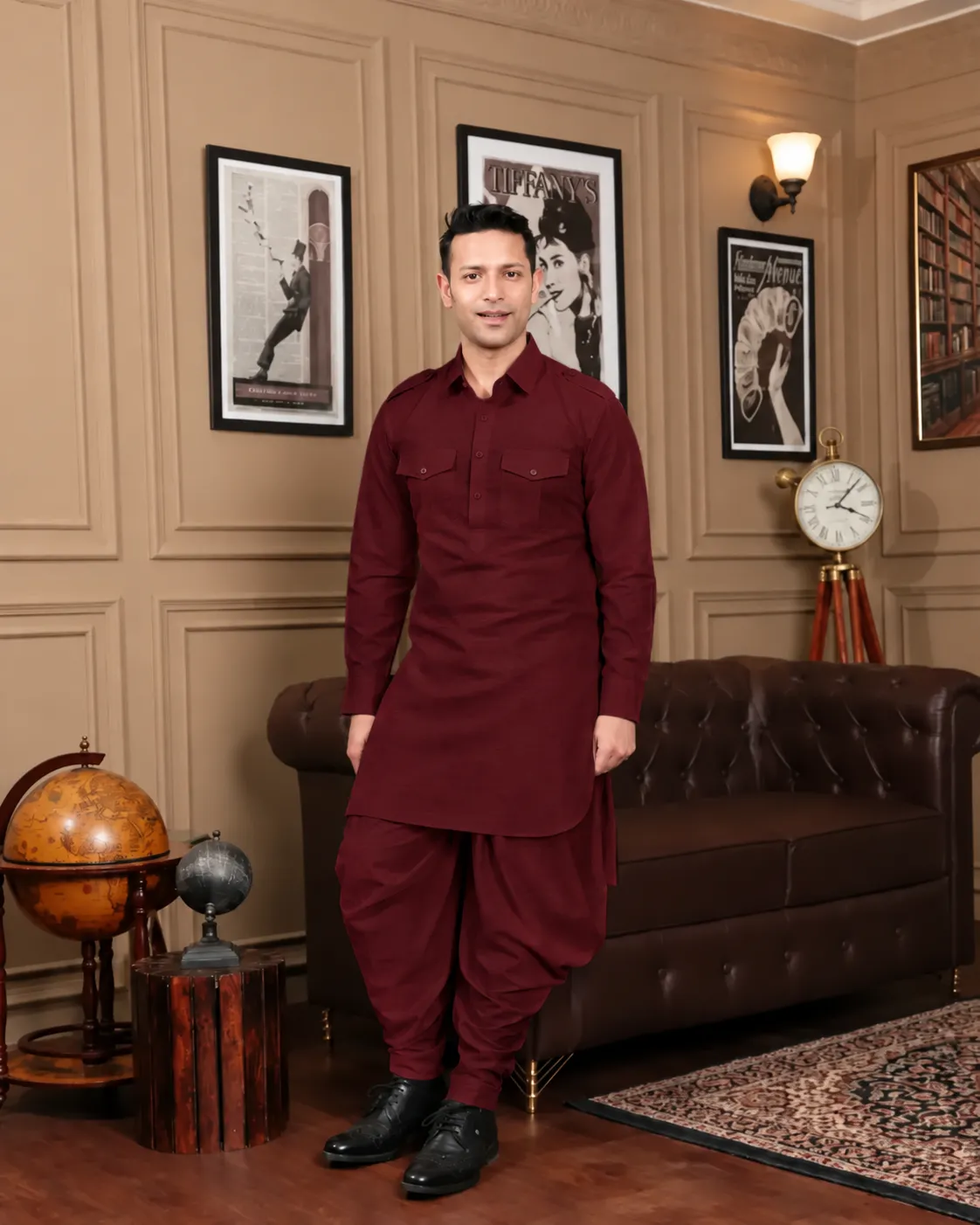 Royal Dhoti Salwar Kurta - Top and Bottom - Mahroon