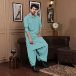 Farshi Salwar Kurta - Top and Bottom - Aqua