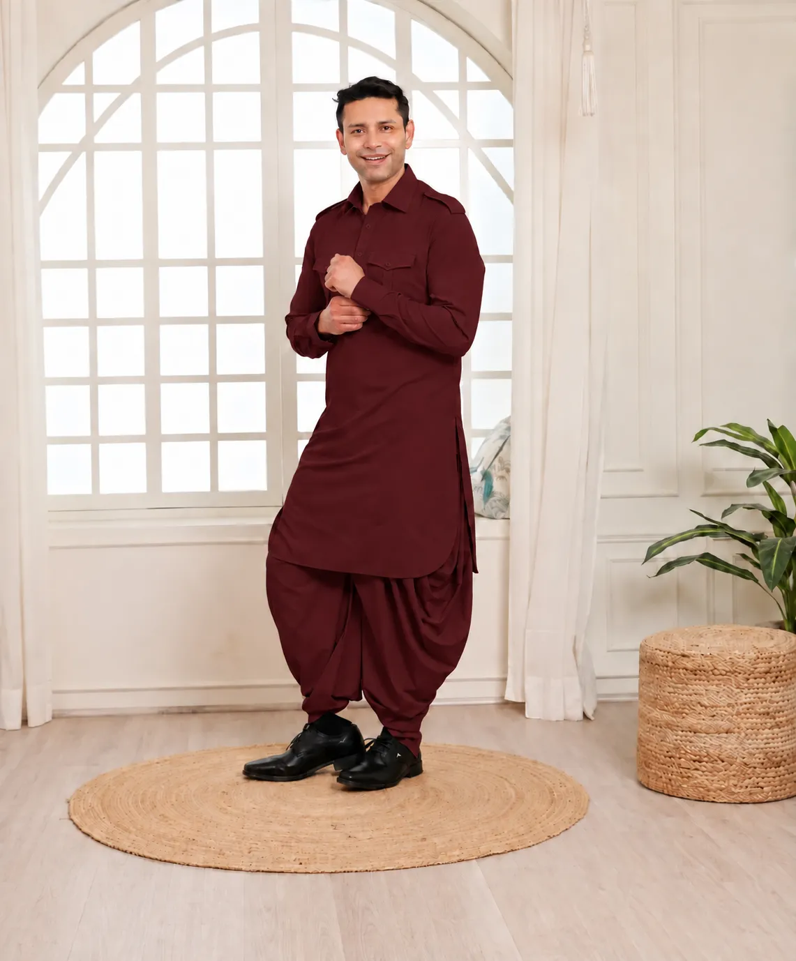 Rajwada Salwar Kurta - Top and Bottom - Mahroon