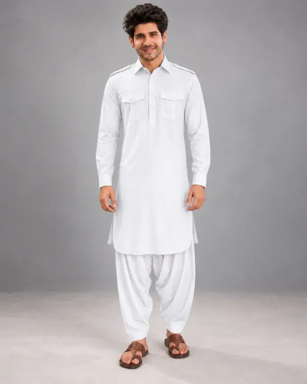 Pathani Kurta Salwar Set - White