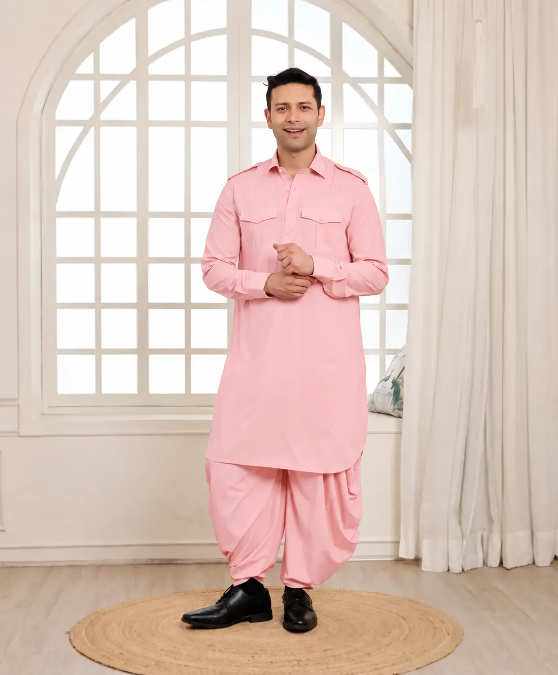 Rajwada Salwar Kurta - Top and Bottom - Pink - Image 3
