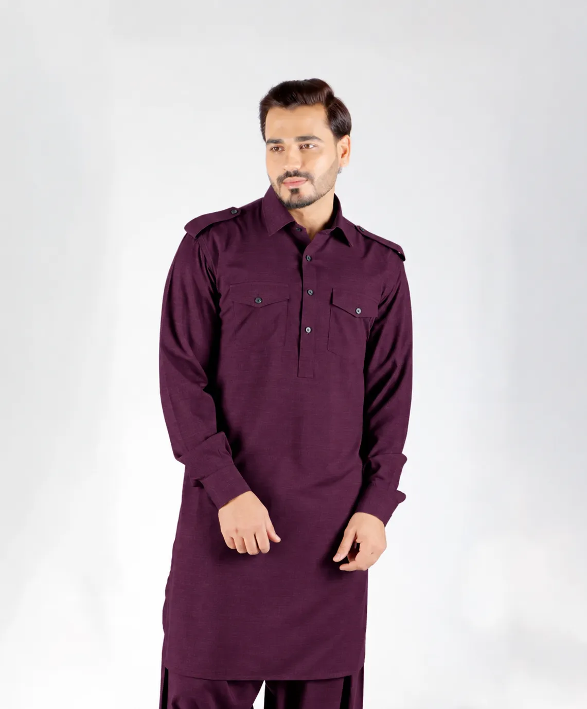 Classic Kurta Set - Top and Bottom - Wine