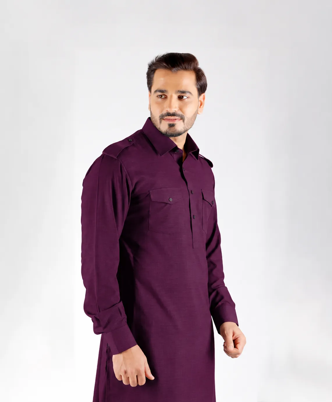 Classic Kurta Set - Top and Bottom - Wine - Image 3