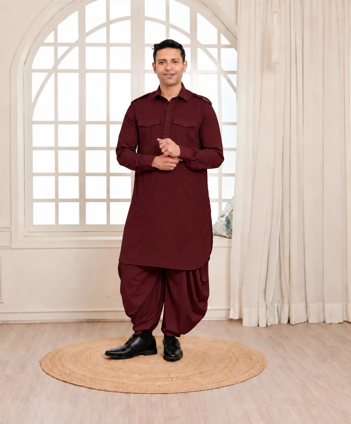 Rajwada Salwar Kurta - Top and Bottom - Mahroon - Image 3